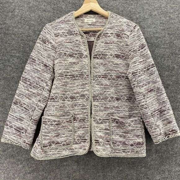 Max Studio Cardigan Women M Medium Gray Striped V-Neck Open Front Long Sleeve - Picture 1 of 9